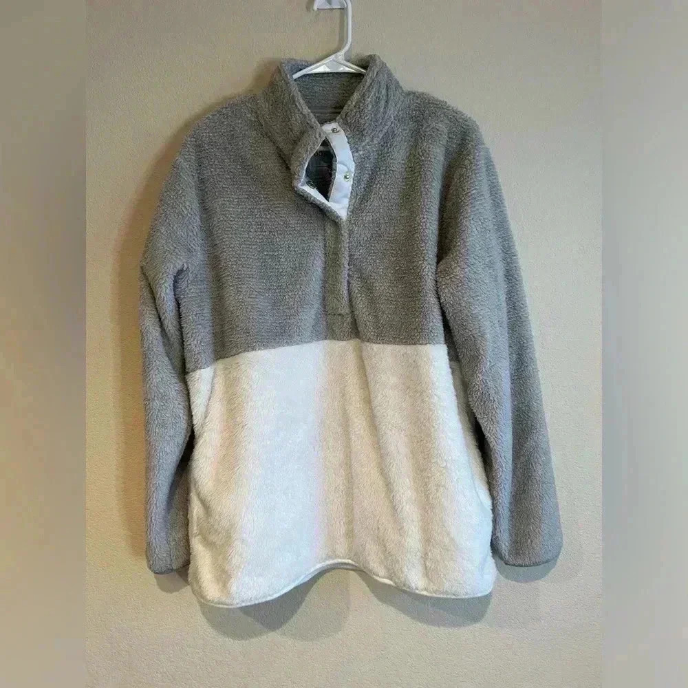 Boxercraft Fuzzy Fleece‎ Pullover hoodie white gray L
